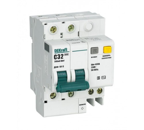 Выключатель автоматический дифференциального тока со встроенной защитой от сверхтоков ДИФ-101 2P 32A 300мА селективный S  15306DEK  DEKraft