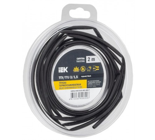 Трубка термоусадочная ТТУ нг-LS 3/1,5 черная (2м/упак) IEK  UDR12-003-D15-002-K02-T  IEK