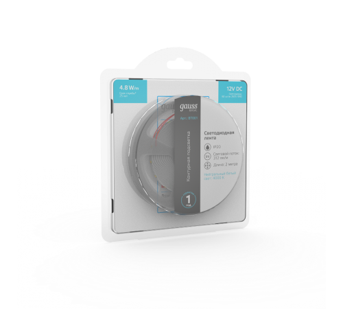 Лента светодиодная Basic LED 2835/60 12V 4,8W/m 312lm/m 4000K 8mm IP20 2m 1/100  BT001  Gauss