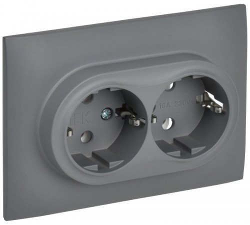 SKANDY Розетка 2-местная с з/к без з/ш 16А сб. SK-R08Gr серый  SK-R21-16-K03-F  IEK