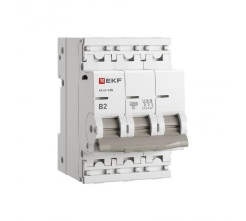 Выключатель автоматический трёхполюсный 2А (B) 6кА ВА 47-63N PROxima M636302B  EKF