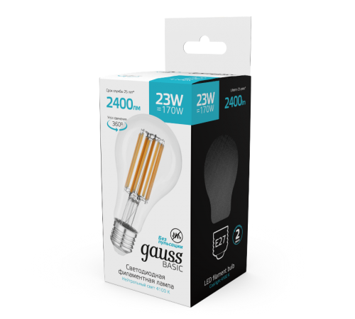 Лампа светодиодная   Basic Filament А70 23W 2400lm 4100К Е27 LED 1/10/40  40712232  Gauss