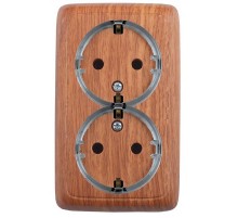 Розетка открытой установки, двухместная, с заземляющим контактом, со шторками, цвет дуб  РА16-182-05  HEGEL