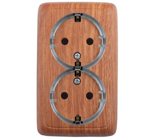 Розетка открытой установки, двухместная, с заземляющим контактом, со шторками, цвет дуб  РА16-182-05  HEGEL