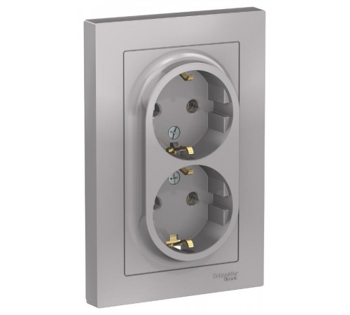 AtlasDesign Алюминий Розетка 2-ая с заземлением, 16А, (в сборе с рамкой)  ATN000324  SE