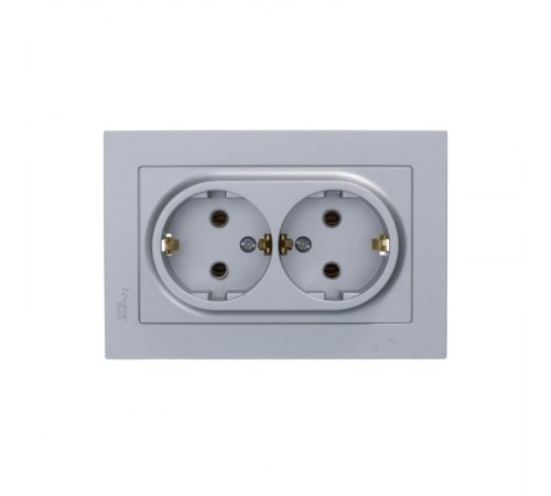 AtlasDesign Алюминий Розетка 2-ая с заземлением, 16А, (в сборе с рамкой)  ATN000324  SE