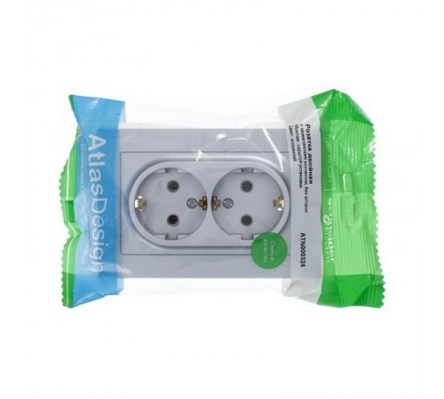 AtlasDesign Алюминий Розетка 2-ая с заземлением, 16А, (в сборе с рамкой)  ATN000324  SE