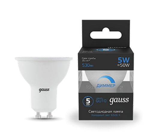 Лампа светодиодная MR16 5W 530lm 6500K GU10 диммируемая LED 1/10/100  101506305-D  Gauss