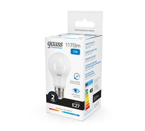 Лампа светодиодная LED 12Вт E27 220В 6500К Elementary A60  23232  Gauss