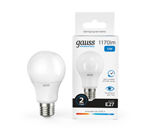 Лампа светодиодная LED 12Вт E27 220В 6500К Elementary A60  23232  Gauss