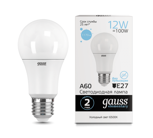Лампа светодиодная LED 12Вт E27 220В 6500К Elementary A60  23232  Gauss