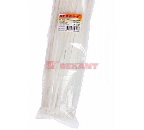 Стяжкa нейлоновая 500 x 7,6 мм, белая (упак. 100 шт)  07-0502  REXANT