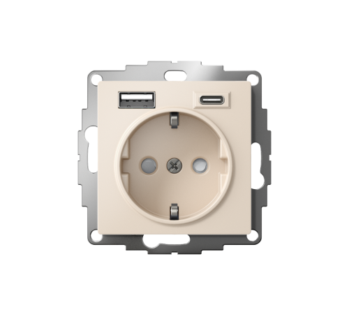 AtlasDesign Бежевый Розетка 16А c 2 USB A+C, 5В/2,4А/3,0А, 2х5В/1,5А, механизм  ATN000232  SE