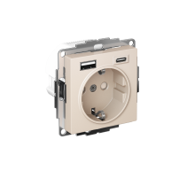AtlasDesign Бежевый Розетка 16А c 2 USB A+C, 5В/2,4А/3,0А, 2х5В/1,5А, механизм  ATN000232  SE