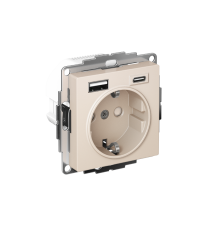 AtlasDesign Бежевый Розетка 16А c 2 USB A+C, 5В/2,4А/3,0А, 2х5В/1,5А, механизм  ATN000232  SE
