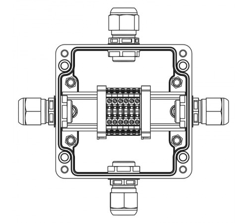 Взрывозащищенная клеммная коробка из полиэстера TBE-P-03-(6xCBC.2)-1xPABMP(A)-1xPABMP(B)-1xPABMP(C)-1xPABMP(D)1Ex e IIC Т5 Gb / Extb IIIC T95°C Db IP6