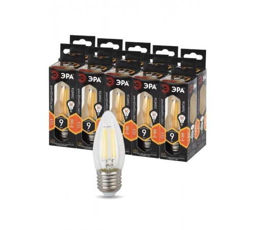 Лампа светодиодная F-LED B35-9w-827-E27 (филамент, свеча, 9Вт, тепл, E27)  Б0046993  ЭРА