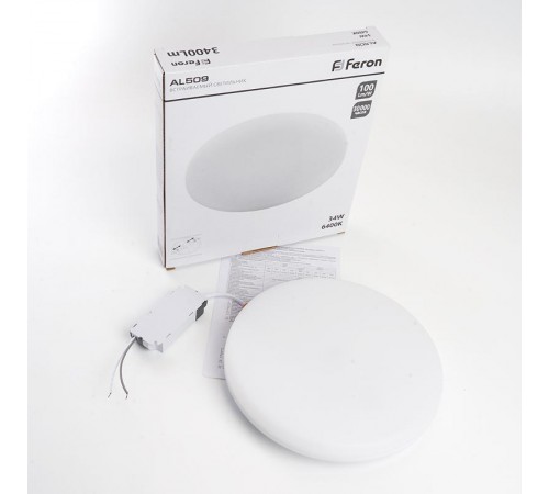 Светильник встраиваемый светодиодный с регулир монтажным диам. (до 210мм) 34W, 6400K ,3400Lm, белый, AL509 с др-ром в/компл  41568  FERON