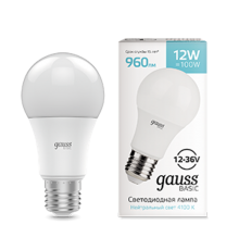 Лампа светодиодная   Basic A60 AC/DC 12-36V 12W 960lm 4100K E27 LED 1/5/50  202402212  Gauss