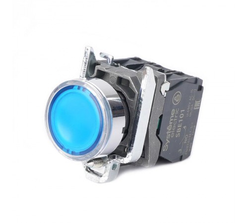 Кнопка SB4 с подсветкой в сборе модульная 22мм синяя металл 24ВDC 1НО+1НЗ  SB4BW36B5  SE