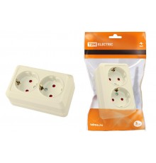 Розетка двойная 2П+З открытой установки с з/ш IP20 16А, слоновая кость "Ладога"   SQ1801-0066  TDM