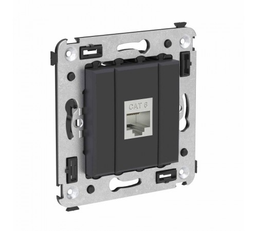 Компьютерная розетка RJ-45 без шторки в стену, кат.6 одинарная экранированная, "Avanti", "Черный матовый"  4412793  DKC