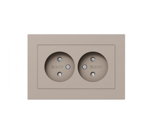 Механизм розетки двойной, 16А, без заземления, со шторками, с рамкой, кремовый Эпика  UP1-SOI-201 EKF