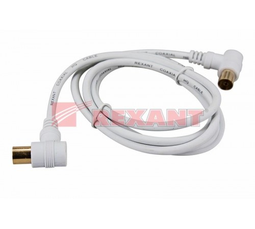 Шнур ТВ гнездо - ТВ штекер, угловой, длина 1,5 метра, белый  18-0022  REXANT