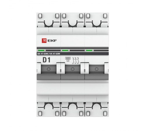 Выключатель автоматический трехполюсный 3P 1А (D) 6кА ВА 47-63M c одним магнитным расцепителем  mcb4763m-6-3-1D-pro  EKF