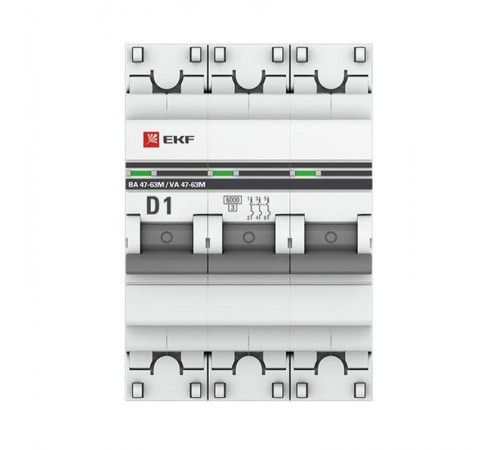 Выключатель автоматический трехполюсный 3P 1А (D) 6кА ВА 47-63M c одним магнитным расцепителем  mcb4763m-6-3-1D-pro  EKF