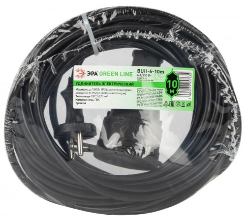Удлинитель силовой ЭРА GREEN LINE BUH-6-10m Greenline в бухте 1 розетка без заземления 10м ПВС 2x0.75мм2   Б0065112  ЭРА