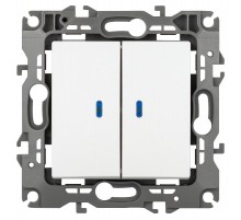 Выключатель ЭРА Серия 12 12-1105-01М двойной с подсветкой, 10АХ-250В, белый матовый   Б0065702  ЭРА