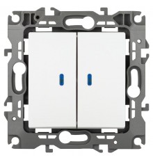 Выключатель ЭРА Серия 12 12-1105-01М двойной с подсветкой, 10АХ-250В, белый матовый   Б0065702  ЭРА