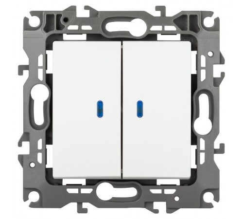Выключатель ЭРА Серия 12 12-1105-01М двойной с подсветкой, 10АХ-250В, белый матовый   Б0065702  ЭРА