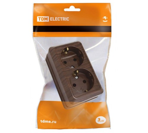 Розетка двойная 2П+З открытой установки IP20 16А, бук "Ладога"   SQ1801-0036  TDM