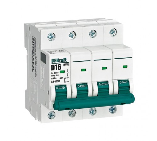 Выключатель автоматический без теплозащиты четырехполюсный ВА-103М 4P 16А характеристика D 6кА  12565DEK  Dekraft