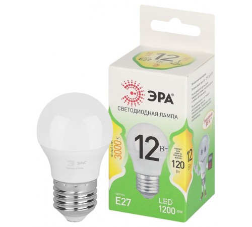 Лампа светодиодная  GREEN LINE LED P45-12W-830-E27 GL E27 12 Вт шар теплый свет  Б0067015  ЭРА