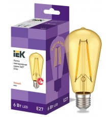 Лампа светодиодная LED ST64 золото 6Вт 230В 2700К E27 серия 360°  LLF-ST64-6-230-30-E27-CLG  IEK