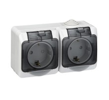 Этюд Серый О/У Розетка 2-я с заземлением со шторками c крышкой IP44  PA16-244C  SE