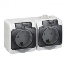 Этюд Серый О/У Розетка 2-я с заземлением со шторками c крышкой IP44  PA16-244C  SE