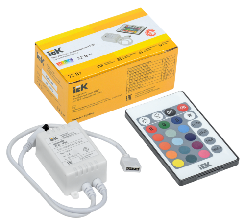 Контроллер с ПДУ ИК RGB 3 канала 12В 2А 72Вт  LSC1-RGB-072-IR-20-12-W  IEK