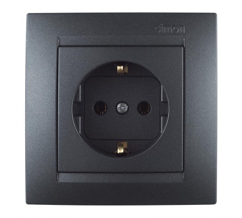 Simon 15 Графит Розетка с/з Schuko, 16А 250В, винт. зажим  1591432-038  Simon