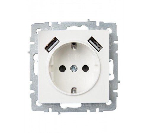 BRITE Розетка с заземлением со шторками 16А с USB A+A 3,1А РЮш10-2-БрБ белый  BR-R14-16-U21-D31-K01  IEK