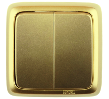 Выключатель открытой установки, двухклавишный, цвет золото  ВА16-151-07  HEGEL