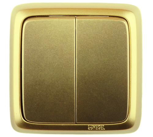 Выключатель открытой установки, двухклавишный, цвет золото  ВА16-151-07  HEGEL