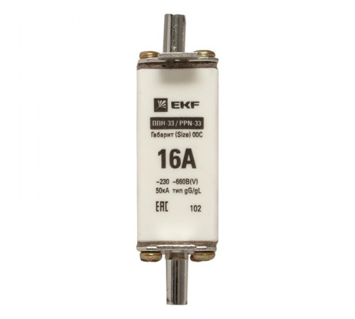 Плавкая вставка ППН-33 100/ 16А габарит 00С  fus-33/100/16  EKF