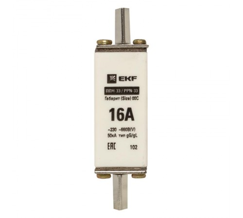Плавкая вставка ППН-33 100/ 16А габарит 00С  fus-33/100/16  EKF