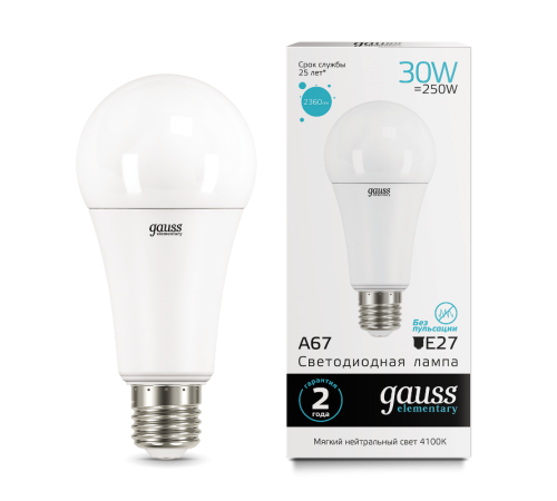 Лампа светодиодная LED 30Вт E27 220В 4100К A67 Elementary  73229  Gauss