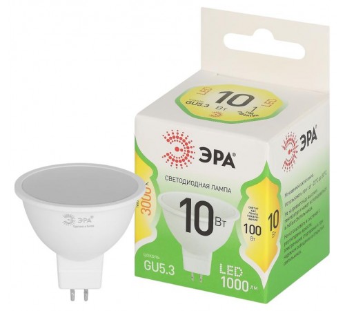 Лампа светодиодная  GREEN LINE LED MR16-10W-830-GU5.3 GL GU5.3 10 Вт софит теплый свет  Б0066983  ЭРА