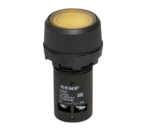 Кнопка SW2C-10D с подсветкой желтая NO EKF PROxima  sw2c-md-y  EKF